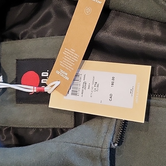 Jack and Jones RDD men's felt/wool bomber in olive colour - Picture 3 of 11